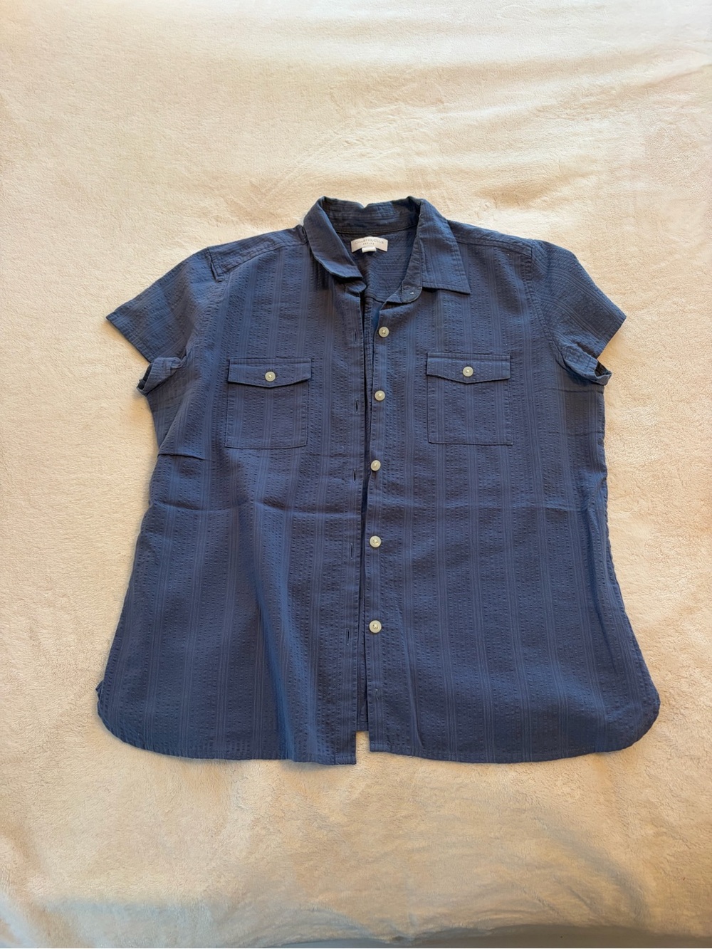 Charter Club Navy Textured Short-Sleeve Button-Down Shirt